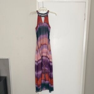 Jessica Simpson Multicolor Striped Maxi Dress - Purple, Orange, Teal, Pink